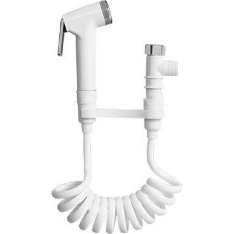 Douchette WC murale, kit de lavage avec flexible 1,5 m et robinet, pour salle de bains et toilettes, blanc (1/4)