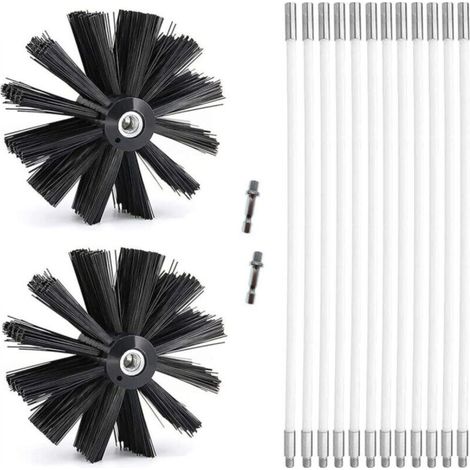 Kit de Ramonage, Brosse Nettoyage Cheminée Ø150mm pour Cheminées avec 12 Tiges Flexibles de 410 mm et 2 TêTes de Brosse (1/5)