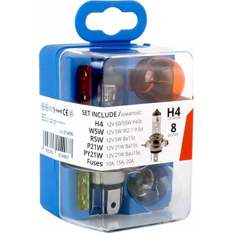 Juego de bombillas y fusibles, 8 piezas H4, amio-01496