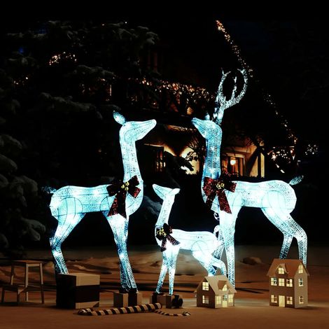 Rentierfamilie Weihnachtsdekoration Weiß und Silber 201 LEDs