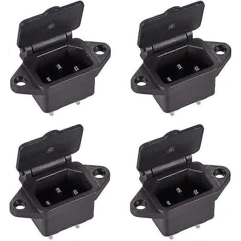 Connecteur d'alimentation IEC320 C14/3 broches mâle pour châssis/panneau de circuit imprimé, avec couvercle, 250 V CA/10 A (lot de 4). (1/3)