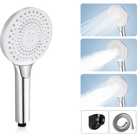 ZMH Pommeau de Douche Nickel Rond - 3 jets , économiseur d'eau Douche à main avec bouton de réglage du débit d'eau augmentant la pression à grande échelle Pomme de Douche avec 1,5 m de tuyau (1/5)