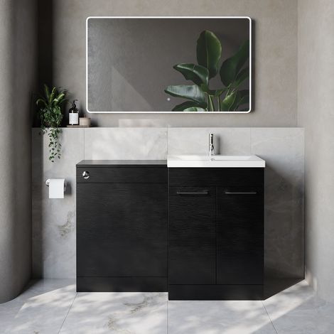 Napoli 390 Cento Nero Oak 1200mm 2 Door Vanity Unit Toilet Suite with Glide Basin - 1200mm - Chrome 160mm HandleWithout Kingston Toilet Pan