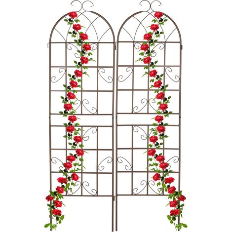 Relaxdays Rankgitter 2er Set, HxB: 179 x 52 cm, Rankhilfe für Kletterpflanzen, Metall, Rankspalier zum Stecken, braun
