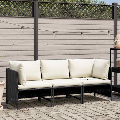 Maison Exclusive - 3-Sitzer-Gartensofa mit Auflagen Schwarz Poly