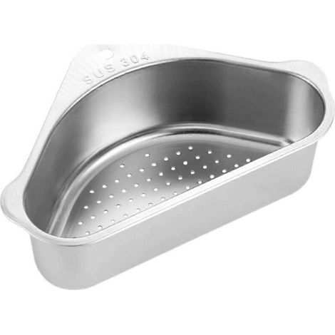 1 Ensemble de panier égouttoir de cuisine en acier inoxydable, étagère de rangement, panier triangulaire (argenté) (1/3)