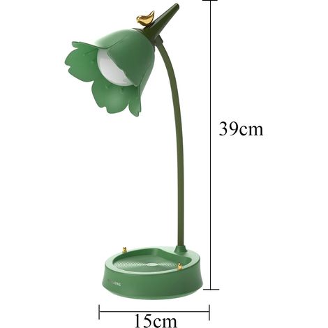 Lampe de bureau LED en forme de fleur (verte), idéale pour l'éclairage d'une chambre d'étudiant, lampe de lecture, respectueuse des yeux.