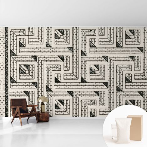 Papier peint intissé décoratif avec colle pour salon chambre et bureau Installation rapide Labyrinthe de briques 416x254 cm (1/5)