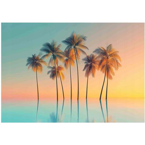 Papier peint mural palmiers coucher de soleil nature intissé grand format design intérieur salon chambre pas cher 400x280 cm (1/5)