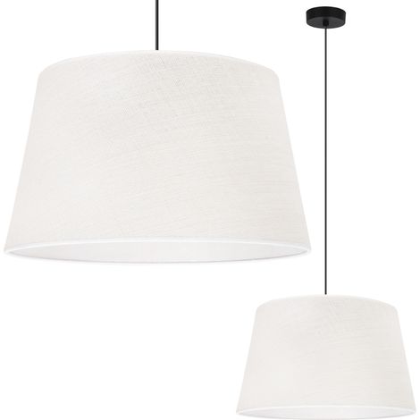 LAMPE À SUSPENSION EN JUTE CÔNE NOIR 1 PLAQUE ABAT-JOUR BLANC 44CM (1/5)