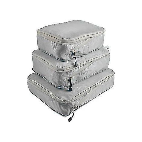 Lot de 3 cubes de rangement compressibles pour voyage, pliables et imperméables, en nylon gris. Idéal pour ranger vos bagages et valises. (1/3)