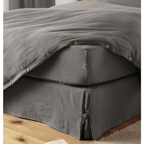 Cache sommier gaze de coton 90 x 190 cm Gaia Granit (1/3)