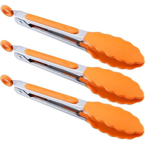 Mini pince de service en silicone 17,8 cm Lot de 3 - Orange (1/5)
