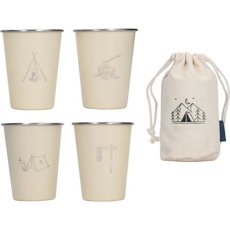 Lot de 4 Gobelets en Acier Inoxydable 304 350ml Tasse Café Bouteille Barbecue Bière Voyage Extérieur Beige (1/5)