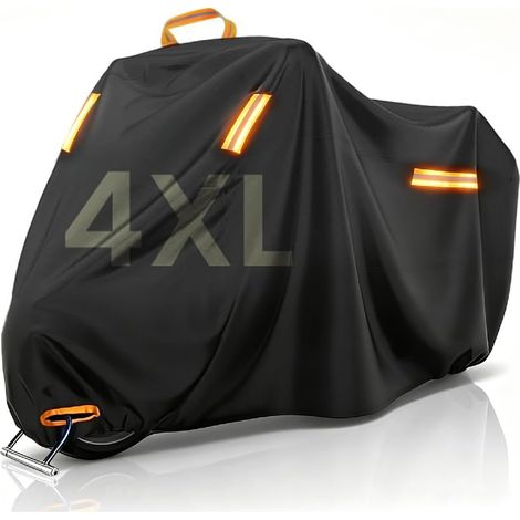 4XL Motorcycle Tarpaulin, 420D Waterproof Outdoor Protective Tarpaulin, Anti-Theft Chain Hole, UV Rain and Snow Dust Protection (295 x 110 x 140 cm) (1/5)