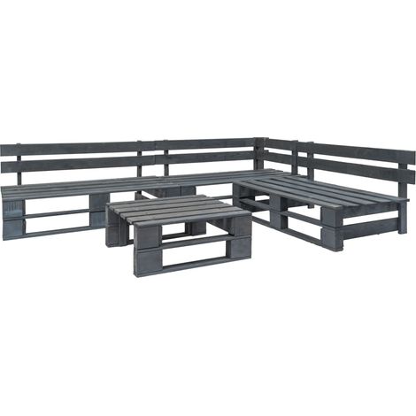 4-tlg. Garten-Sofagarnitur aus Paletten Holz Grau