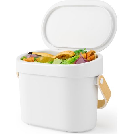 Poubelle Bac à Compost sans BPA, 4L, Blanc/Naturel (1/5)