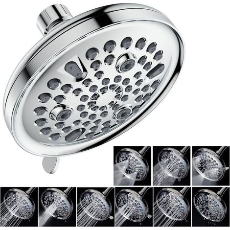9 Modes Ronde Tete de Douche Pluie Haute Pression 13CM, Pommeau de Douche Fixes, Pommeau Douche Pluie Economie, Tête de Douche Anti Calcaire, Pommeau Universelle (1/4)