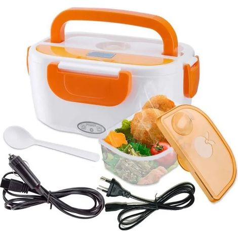 Molyqiu® Boîte Chauffante Hermétique Lunch Box Électrique 12V 220V Qualité Alimentaire pour Voiture Bureau Maison - Orange (1/4)