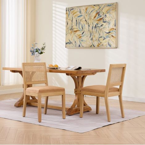 Chaise salle manger cannage bois, lin beige HAVRYA (1/5)