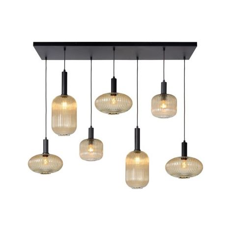 Lampadario Lucide Maloto ottone 7xE27 vetro rigato