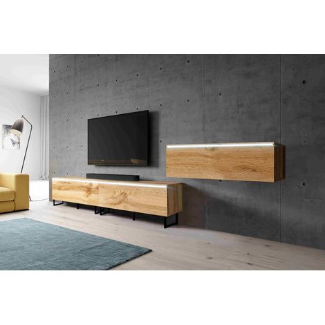 FURNIX Commode TV BARGO III Lowboard 300 cm (3x100cm) avec pieds réglables et sans LED Wotan (1/5)
