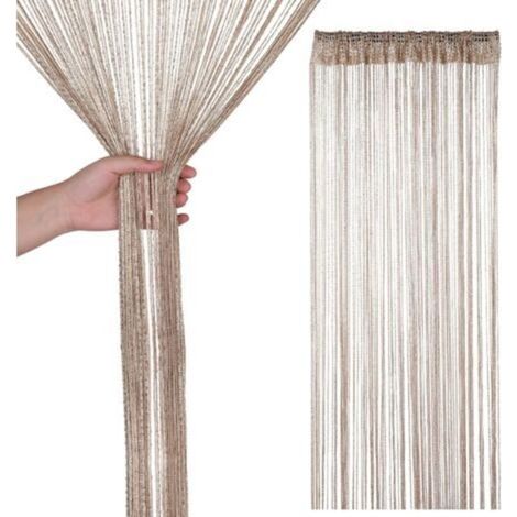 Rideau de porte à pompons, rideau de fil pailleté, adapté aux portes et fenêtres, décoration de la maison (100 x 200 cm), couleur champagne (1/4)
