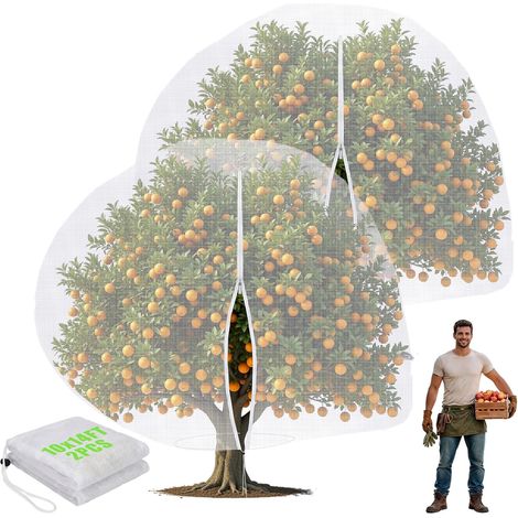 2 Stück 10 x 14 Fuß großes Obstbaumnetz zum Schutz von Früchten vor Eichhörnchen, Vögeln, Insekten, Rehen und Ratten, Gartennetz mit Reißverschluss und Kordelzug für Blaubeer-, Pfirsich- und Apfelsträ (1/5)