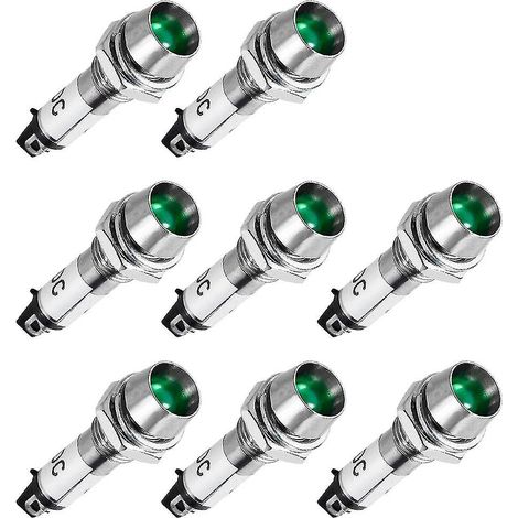 Voyant lumineux CC 24 V, vert, boîtier métallique, montage sur panneau, pas de 8 mm (5/16"), lot de 8 (1/4)