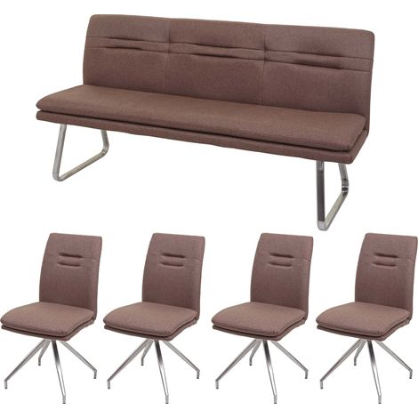 Esszimmer-Set HHG-922, Sitzgruppe Esszimmergruppe Esszimmergarnitur, Stoff/Textil Edelstahl gebürstet braun 180cm