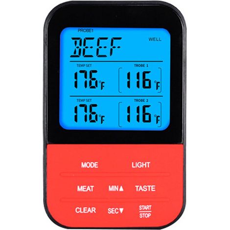 1 Thermomètre à viande sans fil, écran LCD, 2 sondes, minuterie, magnétique, pour barbecue, four, camping (1/5)