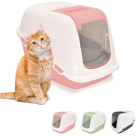 Lettiera per gatti chiusa antiodore con porta basculante - mis. 39x57x41 cm - Toilette in plastica con coperchio apribile e griglia di areazione - Col (1/5)