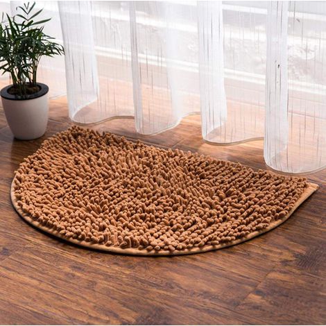 Tapis de bain antidérapant demi-rond, doux et absorbant, 40x60 cm marron, idéal salle de bain cuisine paillasson (1/5)