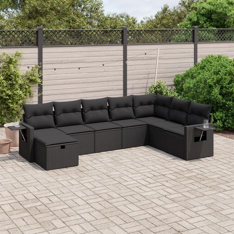 vidaXL Salon de jardin 8 pcs avec coussins noir résine tressée (1/4)