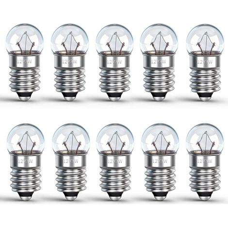 Lot de 10 Ampoules E10 12V - Miniature à Vis - Lumière Chaude 3000K - Pour Lampe Torche et Maquettes - Blanc Chaud (1/5)