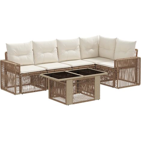 Gartensofa-set 6 stk. Beige und Cremeweiß Poly-Rattan vidaXL (1/5)