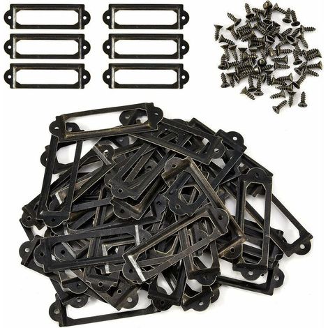 50 pcs Lable Titulaire Bibliothèque Armoires à tiroirs Poignée Porte-nom avec Porte-nom avec vis, 60 x 17 mm, Bronze Antique,de DEBUNS (1/5)