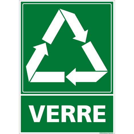 Panneau de Tri Sélectif Verre - Recyclage en Déchetterie - Aluminium 2 mm - 300 x 420 mm