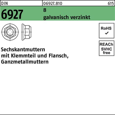 DIN 6927 Selbstsichernde Sechskantmutter M Stahl 8 galv. verzinkt 100 Stk (1/2)