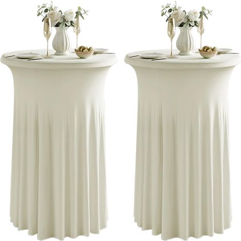 Lot de 2 nappes extensibles avec jupe pour table cocktail, 81 x 109 cm, beige (1/5)