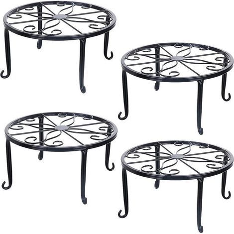 Lot de 4 Supports Plantes Métal – Jardinière Pot de Fleurs Fer Antirouille Noir 23cm (1/4)