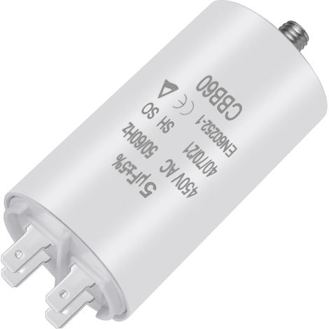 CBB60 Condensateur de Démarrage, 5μF 450V Condensateur Moteur Connecteur 50/60Hz pour Pompe Piscine Climatiseur Moteurs et Ventilateur 85 x30 mm (1/5)