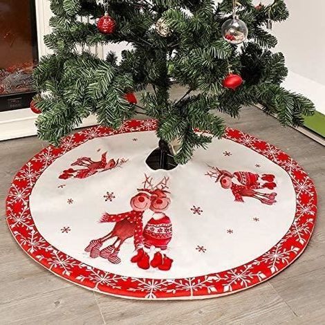 Christmas Tree Skirt - Non-Woven and Flannel - Red and White - 120 cm - Christmas Decoration