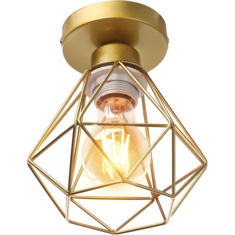 Plafonnier Industriel Suspension Luminaire Vintage Design Lustre Métal Rétro forme Cage Ø160mm éclairage plafond , Doré (1pcs) (1/5)