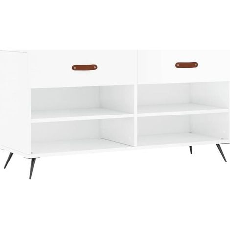 Tabouret à chaussures blanc éclatant, 102 x 35 x 55 cm, en bois composite. (1/5)