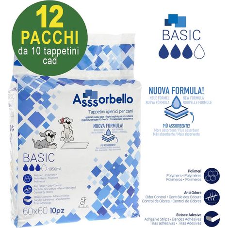 12 Packungen 60 x 60 cm: Asssorbello Basic 60x60 cm Hygienematten für Hunde (1/3)