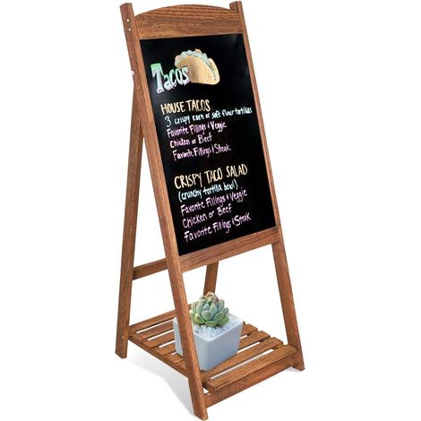 Pizarra de Pie de Madera UNHO Pizarra Vintage con Estante de Flores Escalera Decorativa con Pizarra para Cafetería Restaurante Librería Bar Hogar Color Marrón (1/5)
