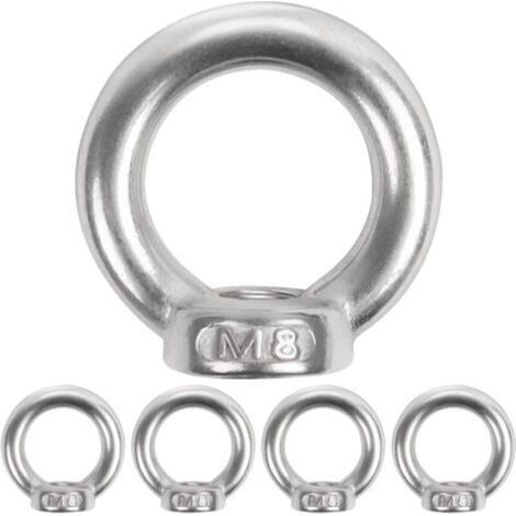 Vis à œillets filetées, 5 écrous à anneau m8, œillets à vis 304, œillets en acier inoxydable, écrous à oeil, écrou de levage pour fixer des ornements suspendus, des supports à bascule, etc. (1/5)