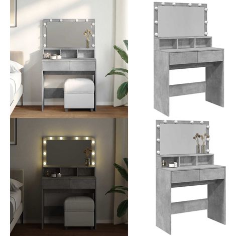 Coiffeuse avec LED gris béton 80x41x134,5 cm - Coiffeuse avec lumière LED - Coiffeuse bois d'ingénierie (1/5)