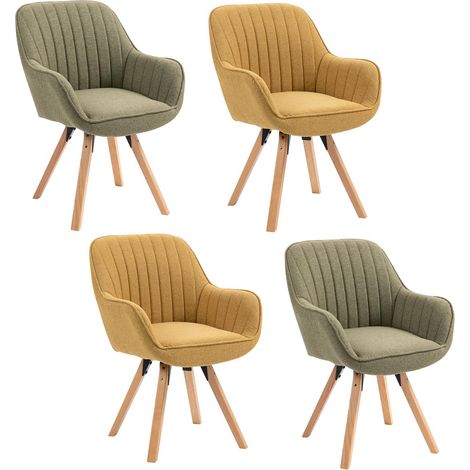 Meuble Cosy Lot de 4 Chaise Salle à Manger Fauteuil Coiffeuse Siège Pivotant avec Accoudoirs pour Chambre Salon Cuisine Bureau, Rembourré en Tissu Pieds en Bois Massif, Multicolore (1/5)